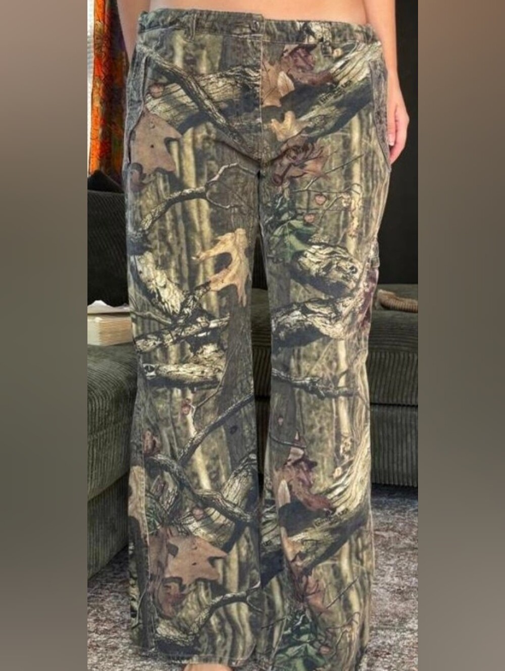 Camo Wide-Leg Low Rise Womens Jeans - Brown/Green